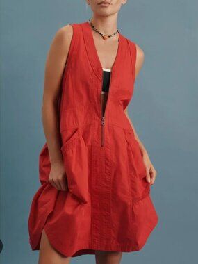 NWT DAILY PRACTICE By ANTHROPOLOGIE Trek Utility Mini Dress in Red Side L